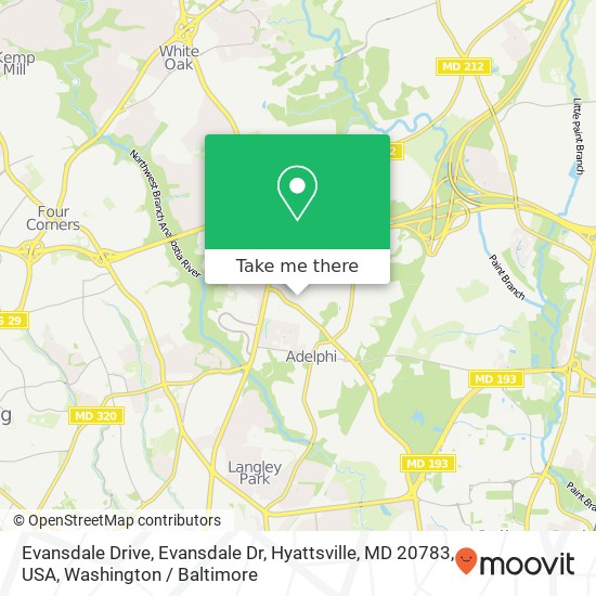 Mapa de Evansdale Drive, Evansdale Dr, Hyattsville, MD 20783, USA