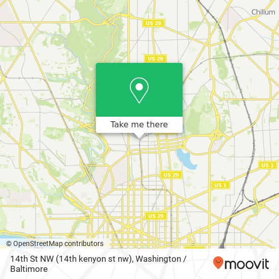 Mapa de 14th St NW (14th kenyon st nw), Washington (Washington DC), DC 20010