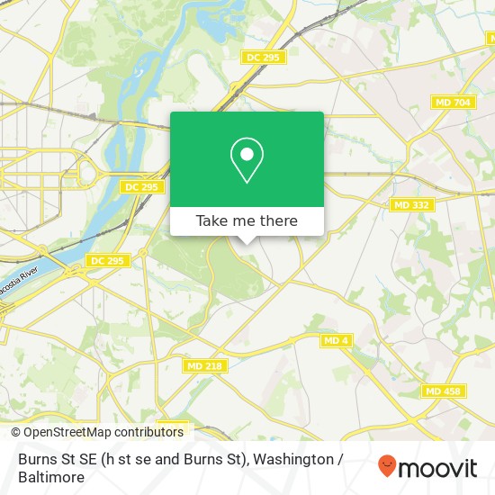 Mapa de Burns St SE (h st se and Burns St), Washington, DC 20019