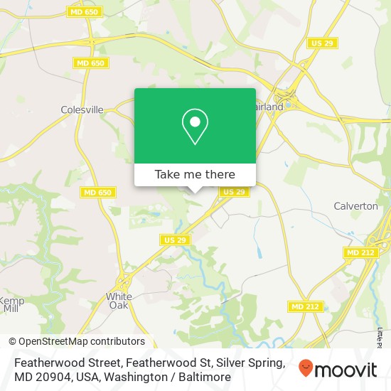 Mapa de Featherwood Street, Featherwood St, Silver Spring, MD 20904, USA