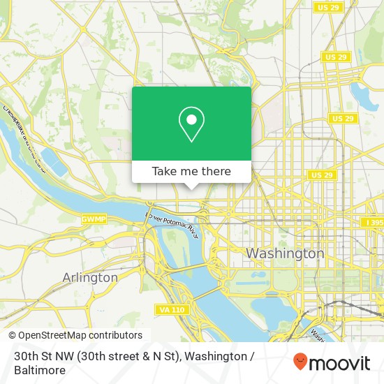 Mapa de 30th St NW (30th street & N St), Washington, DC 20007