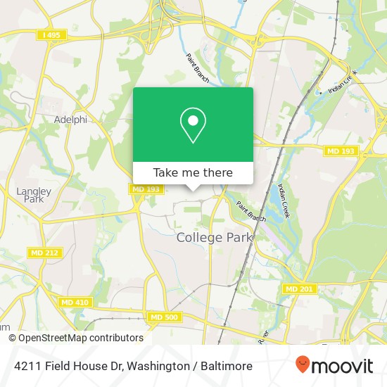 Mapa de 4211 Field House Dr, College Park, MD 20742