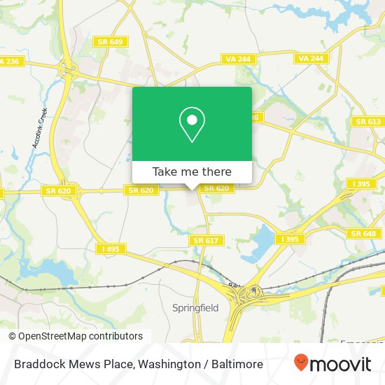 Mapa de Braddock Mews Place, Braddock Mews Pl, Springfield, VA 22151, USA