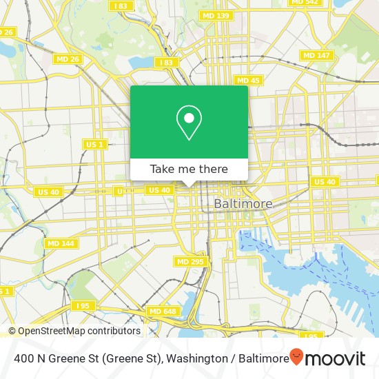 Mapa de 400 N Greene St (Greene St), Baltimore, MD 21201