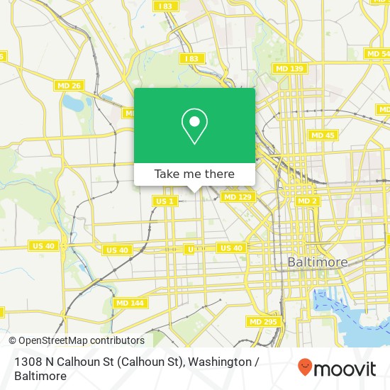 Mapa de 1308 N Calhoun St (Calhoun St), Baltimore, MD 21217