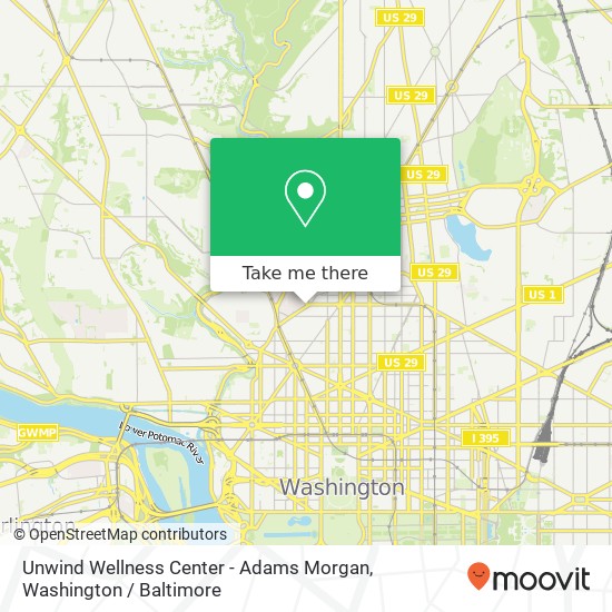 Mapa de Unwind Wellness Center - Adams Morgan, 1990 18th St NW