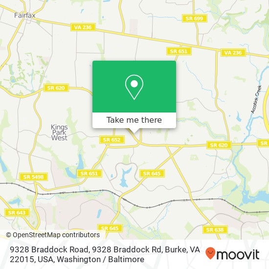 Mapa de 9328 Braddock Road, 9328 Braddock Rd, Burke, VA 22015, USA