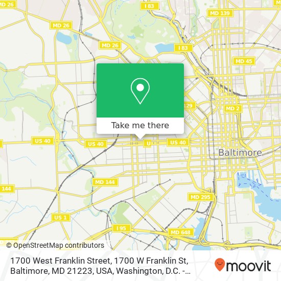 Mapa de 1700 West Franklin Street, 1700 W Franklin St, Baltimore, MD 21223, USA