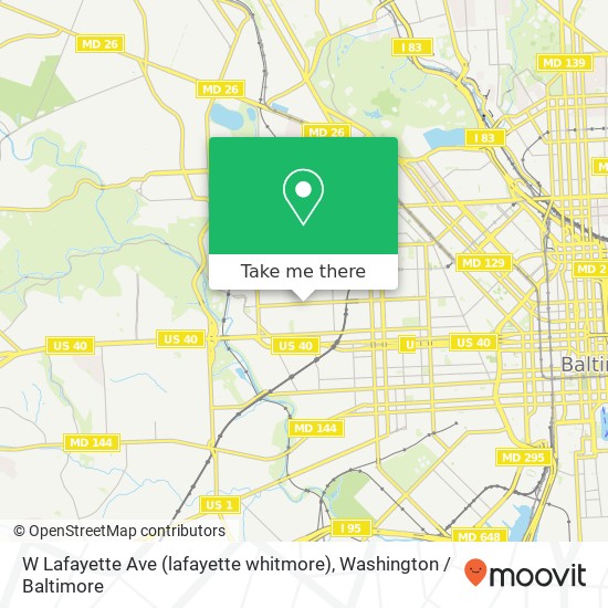 Mapa de W Lafayette Ave (lafayette whitmore), Baltimore (WALBROOK), MD 21216