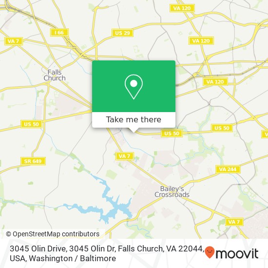 Mapa de 3045 Olin Drive, 3045 Olin Dr, Falls Church, VA 22044, USA