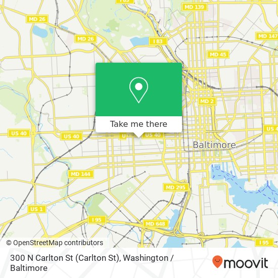 Mapa de 300 N Carlton St (Carlton St), Baltimore, MD 21223