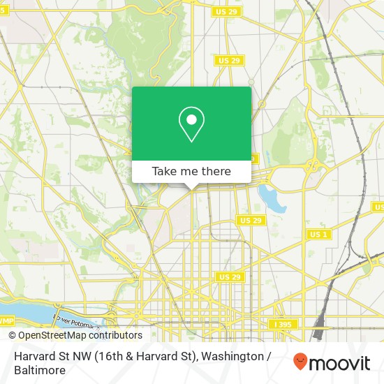 Mapa de Harvard St NW (16th & Harvard St), Washington, DC 20009
