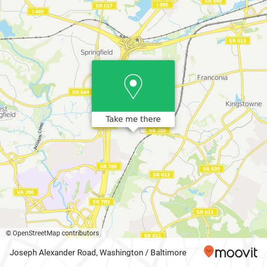 Mapa de Joseph Alexander Road, Joseph Alexander Rd, Springfield, VA 22150, USA