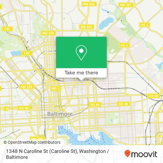 Mapa de 1348 N Caroline St (Caroline St), Baltimore, MD 21213