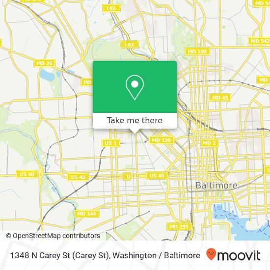 Mapa de 1348 N Carey St (Carey St), Baltimore, MD 21217