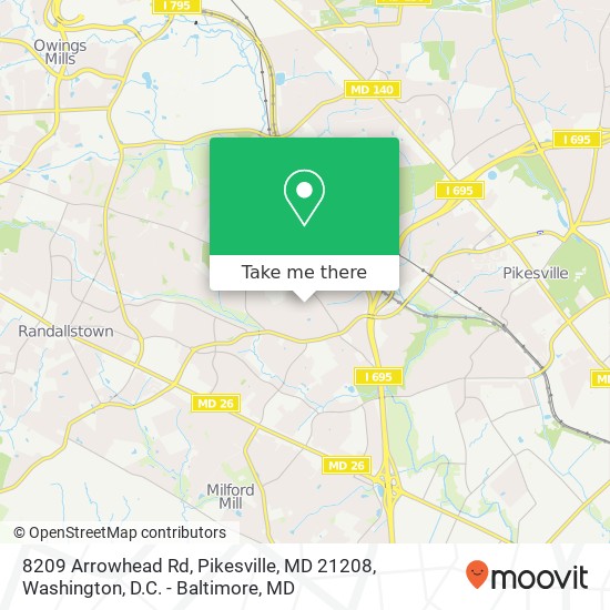 Mapa de 8209 Arrowhead Rd, Pikesville, MD 21208