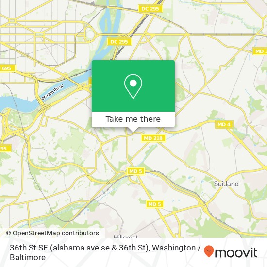 Mapa de 36th St SE (alabama ave se & 36th St), Washington, DC 20020