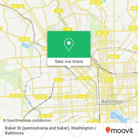 Mapa de Baker St (pennsylvania and baker), Baltimore, MD 21217