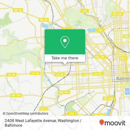 Mapa de 2408 West Lafayette Avenue, 2408 W Lafayette Ave, Baltimore, MD 21216, USA