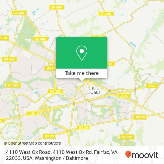 Mapa de 4110 West Ox Road, 4110 West Ox Rd, Fairfax, VA 22033, USA