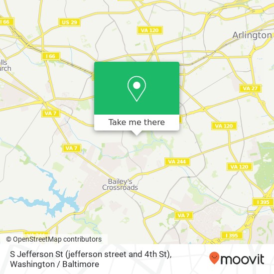 Mapa de S Jefferson St (jefferson street and 4th St), Arlington (SOUTH), VA 22204