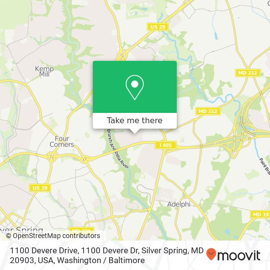 Mapa de 1100 Devere Drive, 1100 Devere Dr, Silver Spring, MD 20903, USA