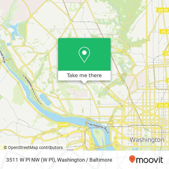 Mapa de 3511 W Pl NW (W Pl), Washington, DC 20007
