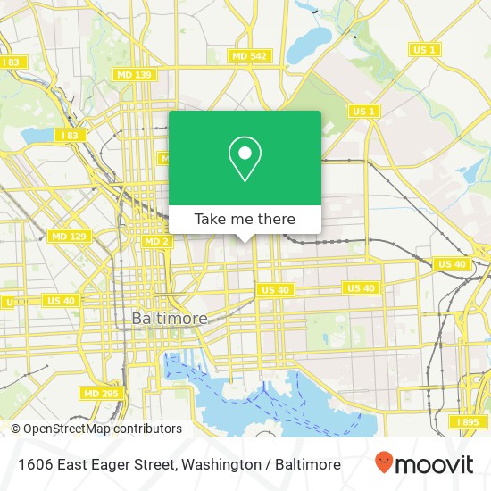Mapa de 1606 East Eager Street, 1606 E Eager St, Baltimore, MD 21205, USA