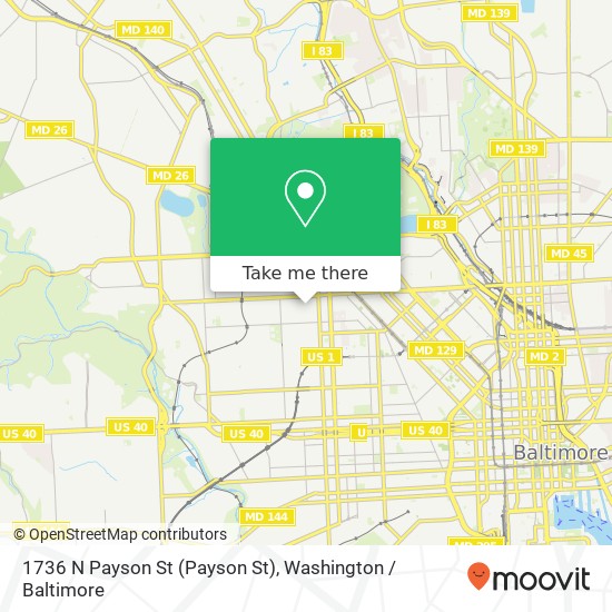 Mapa de 1736 N Payson St (Payson St), Baltimore, MD 21217