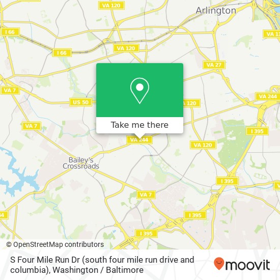 Mapa de S Four Mile Run Dr (south four mile run drive and columbia), Arlington, VA 22204