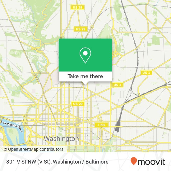 Mapa de 801 V St NW (V St), Washington, DC 20001