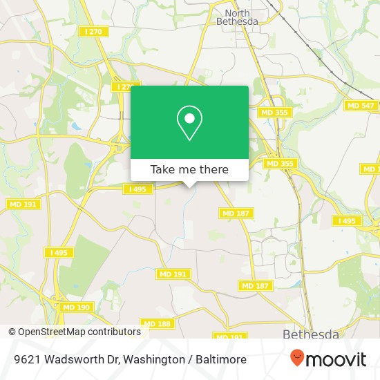Mapa de 9621 Wadsworth Dr, Bethesda, MD 20817