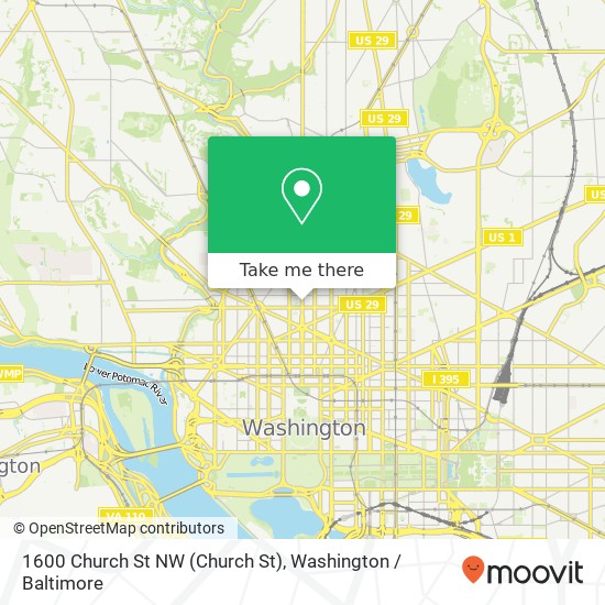 Mapa de 1600 Church St NW (Church St), Washington, DC 20036