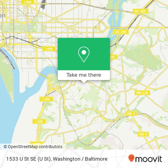 Mapa de 1533 U St SE (U St), Washington, DC 20020