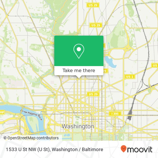 Mapa de 1533 U St NW (U St), Washington, DC 20009