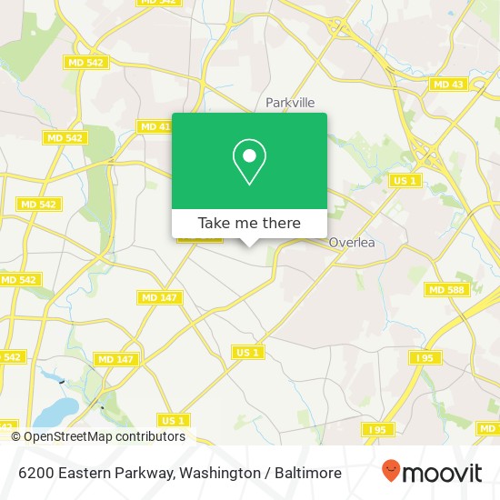Mapa de 6200 Eastern Parkway, 6200 Eastern Pkwy, Baltimore, MD 21206, USA
