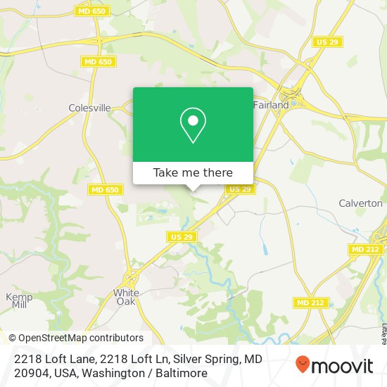 Mapa de 2218 Loft Lane, 2218 Loft Ln, Silver Spring, MD 20904, USA