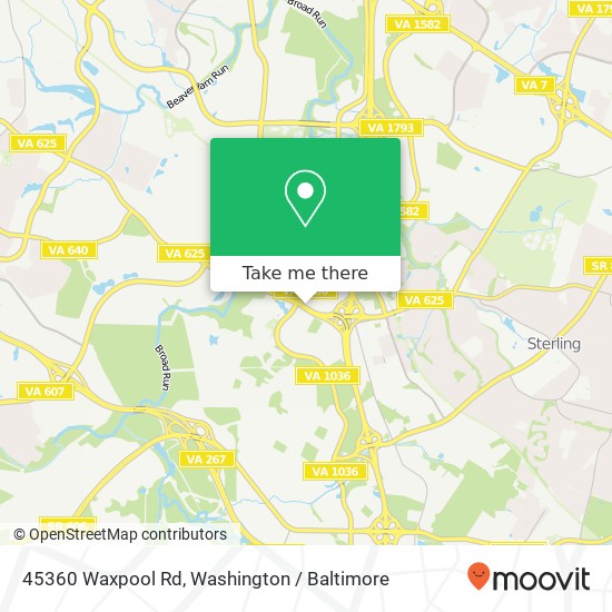 Mapa de 45360 Waxpool Rd, Sterling, VA 20166
