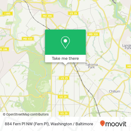 Mapa de 884 Fern Pl NW (Fern Pl), Washington, DC 20012