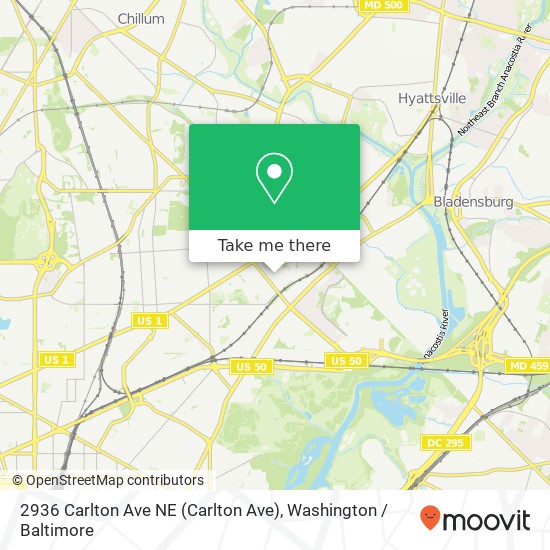 Mapa de 2936 Carlton Ave NE (Carlton Ave), Washington, DC 20018