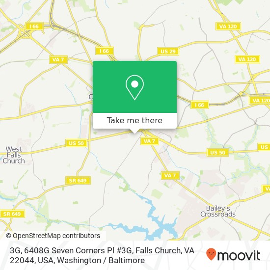 Mapa de 3G, 6408G Seven Corners Pl #3G, Falls Church, VA 22044, USA