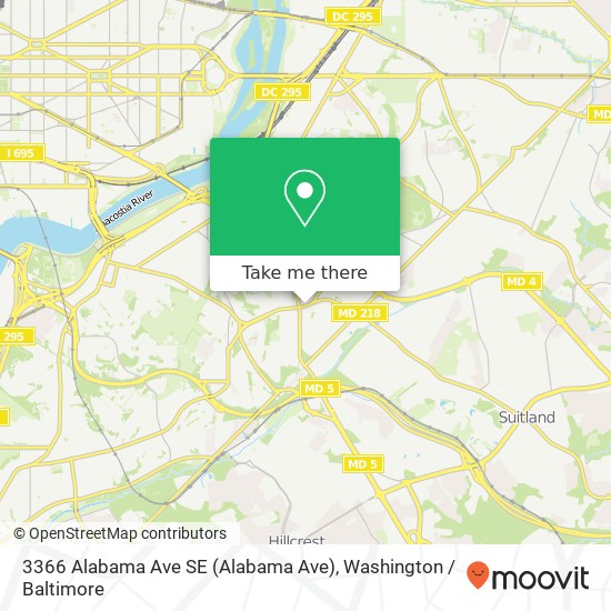 Mapa de 3366 Alabama Ave SE (Alabama Ave), Washington, DC 20020