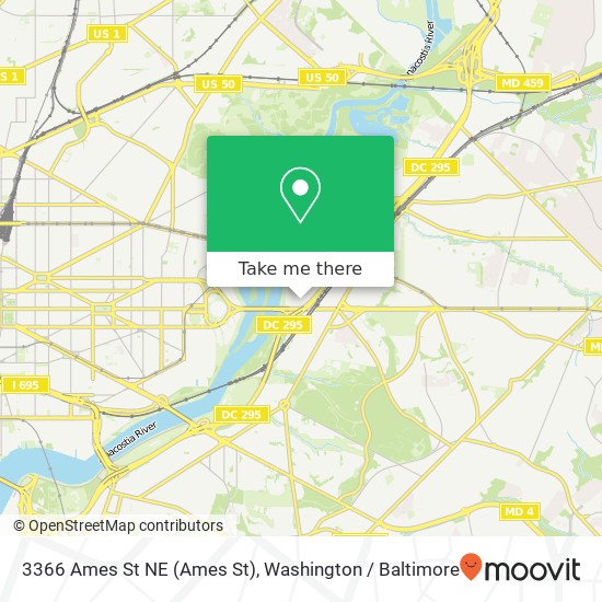 Mapa de 3366 Ames St NE (Ames St), Washington, DC 20019