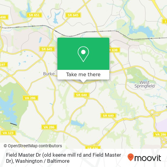 Mapa de Field Master Dr (old keene mill rd and Field Master Dr), Springfield, VA 22152