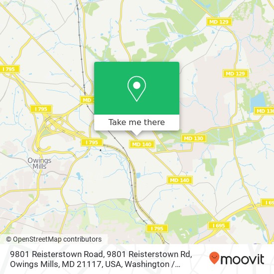 Mapa de 9801 Reisterstown Road, 9801 Reisterstown Rd, Owings Mills, MD 21117, USA
