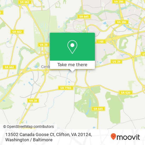 Mapa de 13502 Canada Goose Ct, Clifton, VA 20124