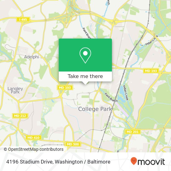 Mapa de 4196 Stadium Drive, 4196 Stadium Dr, College Park, MD 20742, USA