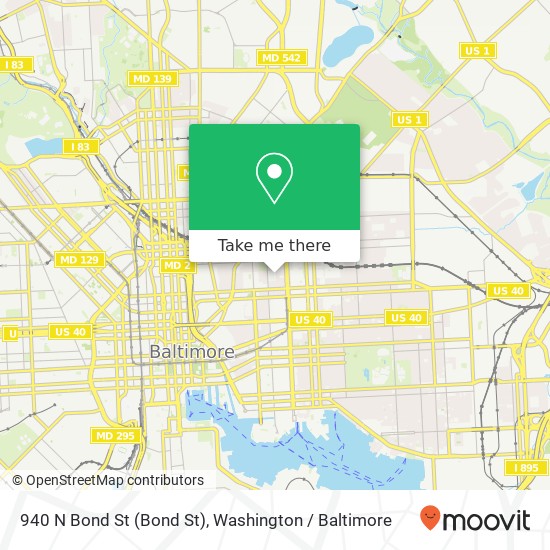 Mapa de 940 N Bond St (Bond St), Baltimore, MD 21205
