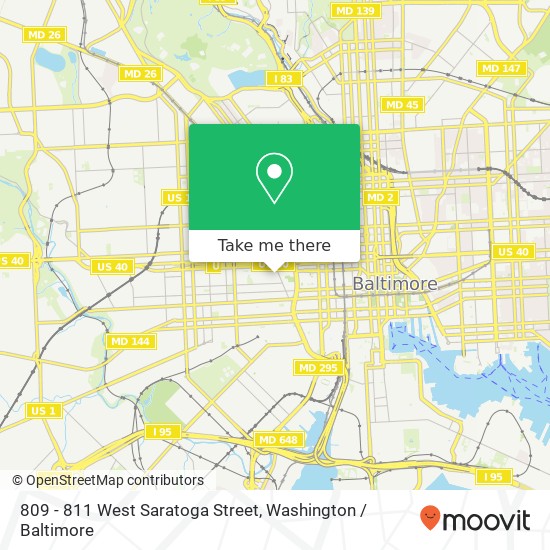 Mapa de 809 - 811 West Saratoga Street, 809 - 811 W Saratoga St, Baltimore, MD 21201, USA