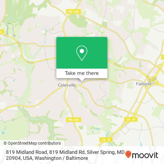 819 Midland Road, 819 Midland Rd, Silver Spring, MD 20904, USA map